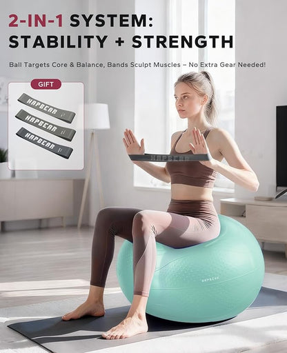 HAPBEAR Exercise Ball (22''/26''/30'') - Anti-Burst Slip-Resistant Yoga/Pilates Ball for Core Training & Posture Improvement, Home Gym/Rehab/Pregnancy Ball, Quick Pump & 3 Resistance Bands Included