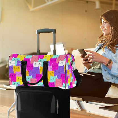 Travel Duffel Bag Colorful Cats Animals Waterproof Sport Gym Bag Foldable Travel Bag Overnight Bag Weekender Bag Handbag Sports Duffle Bags for Girls Women Men Boys
