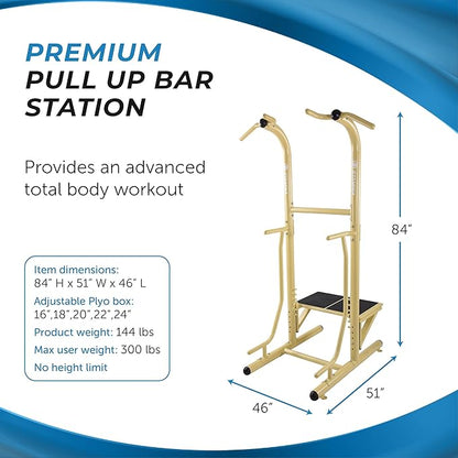 Stamina Pull Up Bar Tower & Dip Station, Free Standing Outdoor Home Gym Equipment, Green - Adjustable and Portable Workout Stand for Calisthenics Body Weight Training