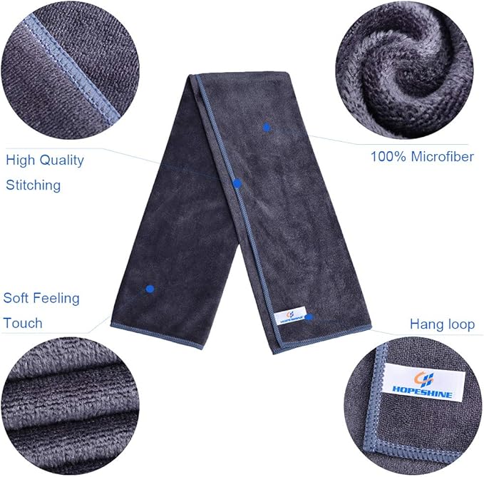 HOPESHINE Home Gyms Towel for Men Women Microfiber Gym Towels Cycling Workout Sweat Towel Set Quick Dry Exercise Sports Travel Towel Fast Drying 2-Pack (Black + Grey)
