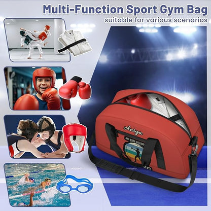 Custom Name Taekwondo Karate Duffle Bag for kids Girls - Personalized Martial Arts Gear Bag, Water-Resistant Sparring Equipment Bag, Who Loves Boxing Orange