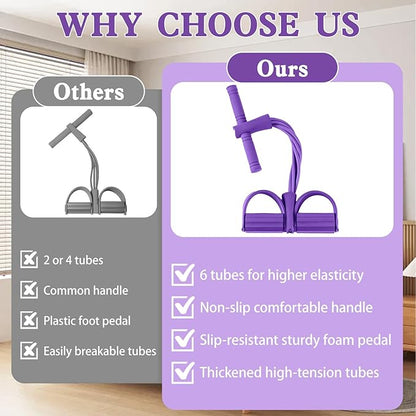 Pedal Resistance Band with Handle,Aturien 6-Tube Elastic Yoga Pedal Puller Exercise Bands,Multifunctional Stretch Bands for Exercise,Home Workout Equipment for Legs Arms Abs,Purple