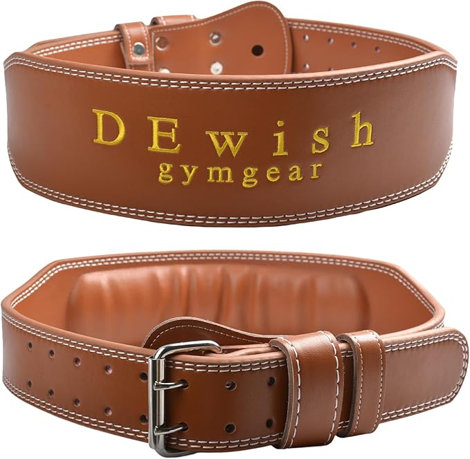 10 Adjustable Holes Genuine Leather Weightlifting Belt, 4”& 6”Width, Double Prong Power Belt for Gym Bodybuilding, weightlifting, powerlifting, squats and deadlifts