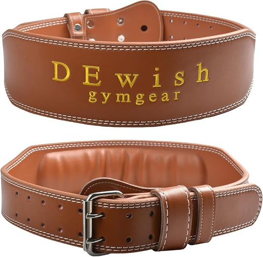 10 Adjustable Holes Genuine Leather Weightlifting Belt, 4”& 6”Width, Double Prong Power Belt for Gym Bodybuilding, weightlifting, powerlifting, squats and deadlifts
