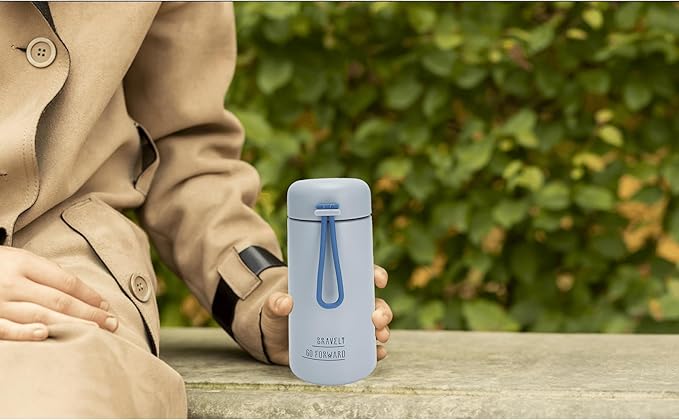 9oz Water Bottle Small Double Wall Insulated Mug,304 Stainless Steel for Hot&Cold Drinks,Leak Proof Water Bottle Vacuum Insulation with Carry Handle Grayish Blue
