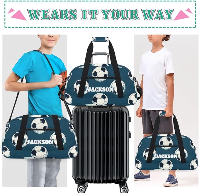 Personalized Soccer Gym Duffel Bags for Kids Boys with Custom Name Sport Bags for Sport Training Travel Overnight Weekender