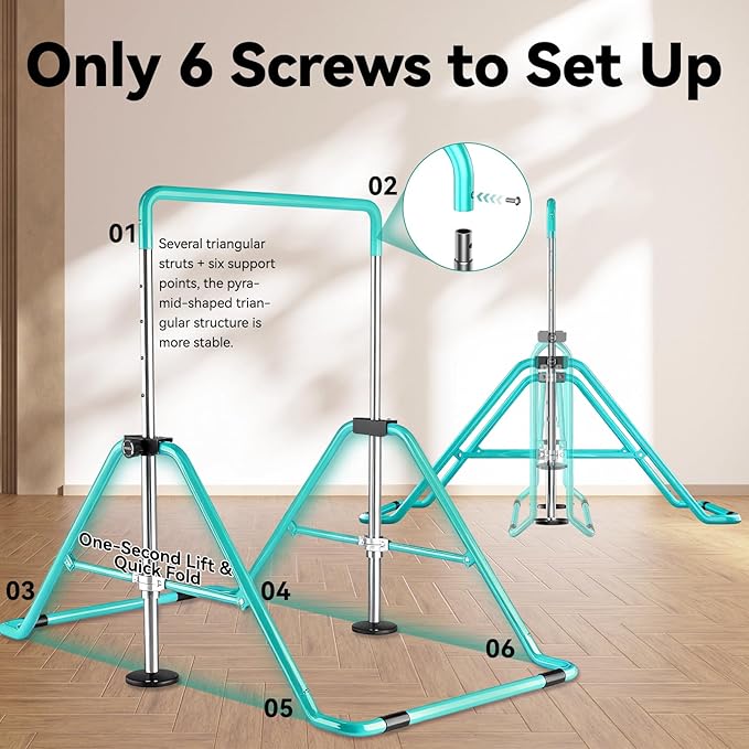 Kids Gymnastics Bar Gymnastic Equipment for Home Adjustable Height Gymnastic Training Bar Gymnastic Stuff for 3-7 Years Old Girls