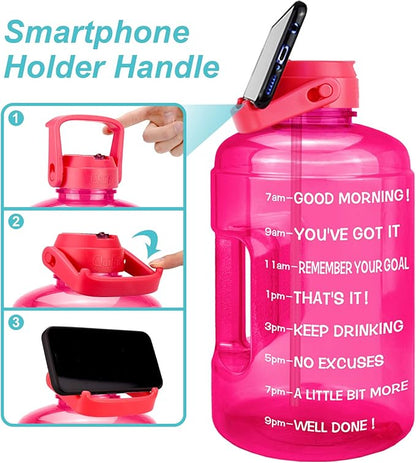 QuiFit 1 Gallon Water Bottle - with Straw & Motivational Time Marker Leak-Proof BPA Free Reusable Gym Sports Outdoor Large(128OZ/73OZ) Capacity Water Jug
