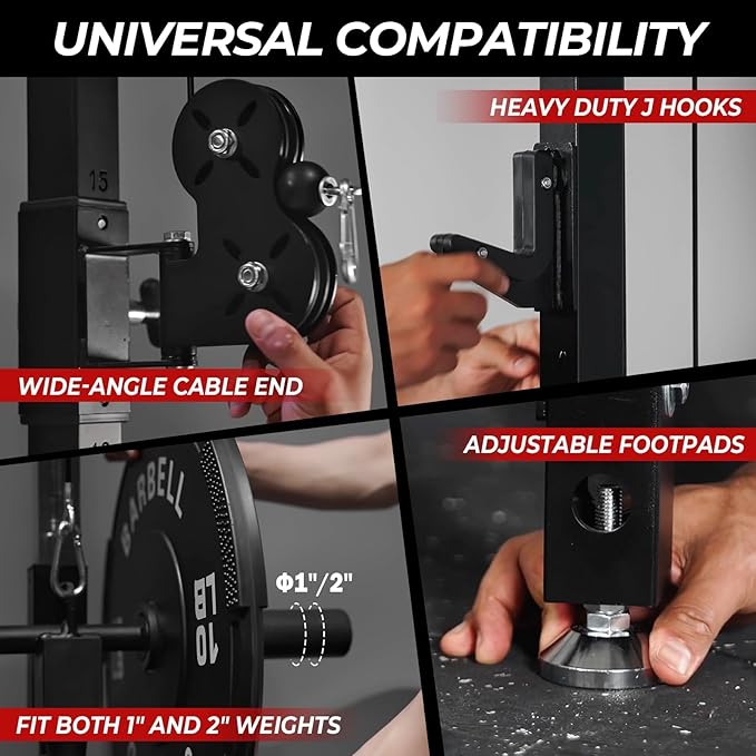 Mikolo Folding Squat Rack, Wall Mounted Power Rack with Cable Crossover Machine & LAT Pull Down, Functional Trainer with 5 Adjustable Function Modes, for Home Gym and Space Saving