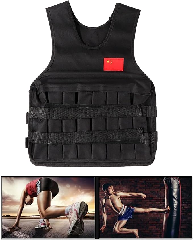 20KG Weighted Vest with 4Pcs Sand Bags（without weight）, Adjustable Training Waistcoat for Workout, Strength Training, Running, Fitness, Muscle Building
