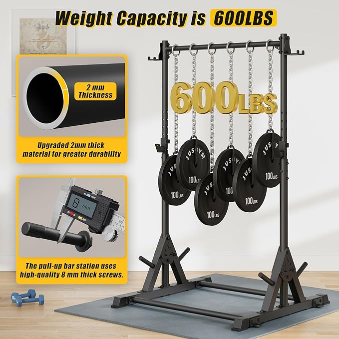 Pull Up Station, Strength Training Workout Pull Up Bar Free Standing for Home Gym, Adjustable Heavy Duty Pullup Bar Station Outdoor/Indoor, 600LBS Weight Capacity
