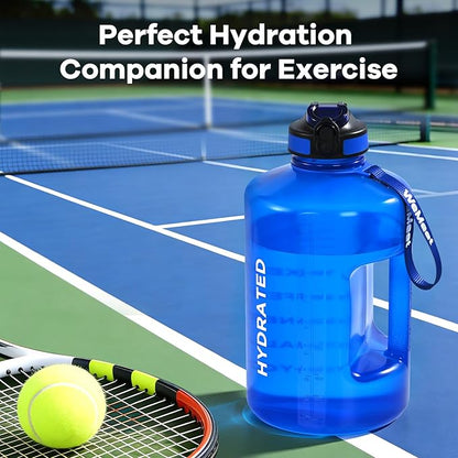 1 Gallon Water Bottle with Handle, 128oz LeakProof Reusable Gym Water Bottle with Capacity Scale, BPA Free, Ideal for Gym and Outdoor Life (Blue)