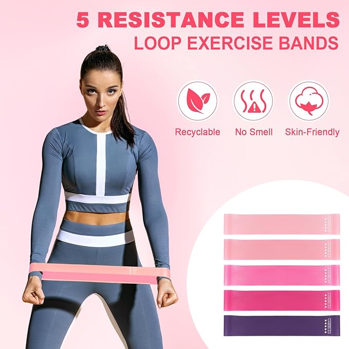 Poen 10 Pcs Pilates Ring Set Include 2.2lb *2 Dumbbells 10" Yoga Exercise Ball 12" Pilates Ring 5-40lb Resistance Bands Elastic Band and Drawstring Backpack Set for Women Home Workouts