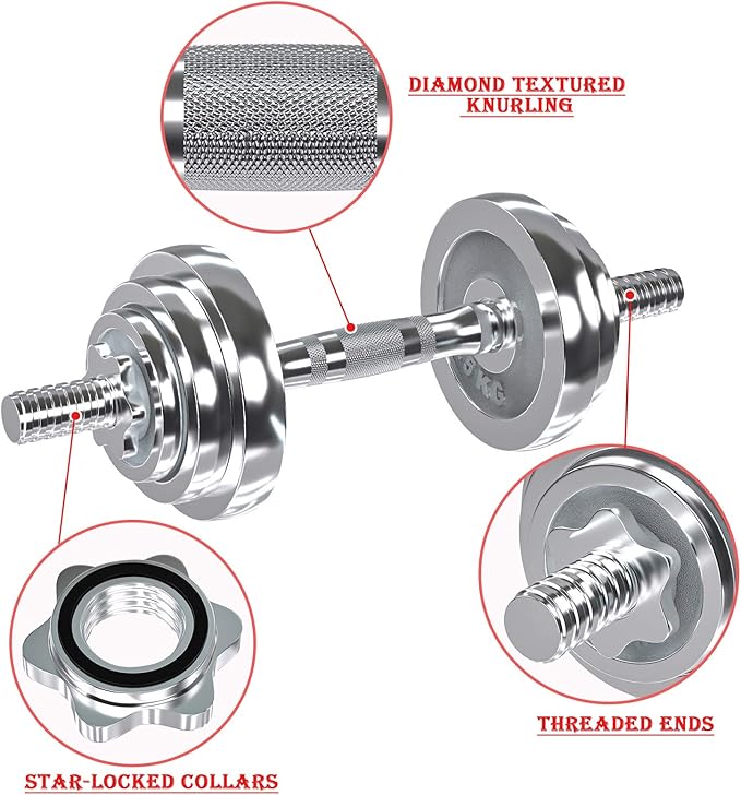 VIVITORY Fitness Dumbbells Set, Adjustable Weight Sets up to 11/22/44/66/100 lbs, with Metal Connecting Rod Used As Barbell, Chromed Weights, Hardcover Gift Box, Home Gym Work Out Training Equipment