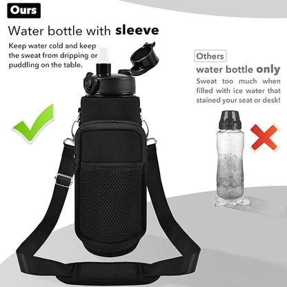 32 oz Water Bottles with Straw & Strap, Motivational Water Bottles with Times to Drink, BPA Free Reusable Sports Water Bottle with Sleeve Carrier for Hiking, Travel, Running or Fitness