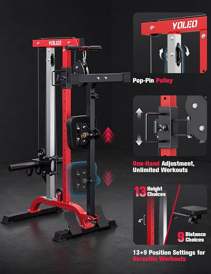 YOLEO Cable Machine Home Gym 2 in 1, Rowing Machine & LAT Pulldown Station with High/Low Pulley, 450 Lbs Loaded, Includes LAT Bar & Tricep Rope