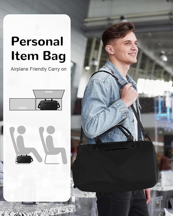 Gym Bag for Men Women with Shoe & Wet Compartment, 20L Waterproof Personal Item Carry On Travel Duffle Bag, Small Sports Duffel Bags for Fitness Workout Swimming Dance, Black