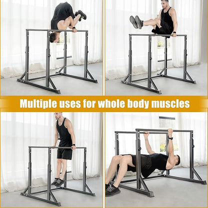 Bongkim Dip Bar, Heavy Duty Dip Station with 7 Height Levels, 800lbs Adjustable Parallel Bars for Tricep Dips Pull-Ups L-Sits Calisthenics Exercises Strength Training for Home Gym Outdoor
