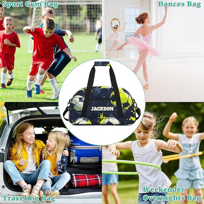 Personalized Soccer Sport Bags for Kids Boys with Custom Name Gym Training Travel Bags for Overnight Weekender