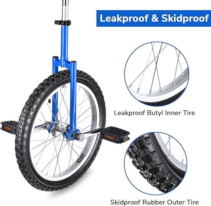 AW 16/18/20/24 Inch Wheel Outdoor Unicycle Adjustable Seat Exercise Bicycle Fit Adults Kids Outdoor Sports Fitness Exercise, for Choice
