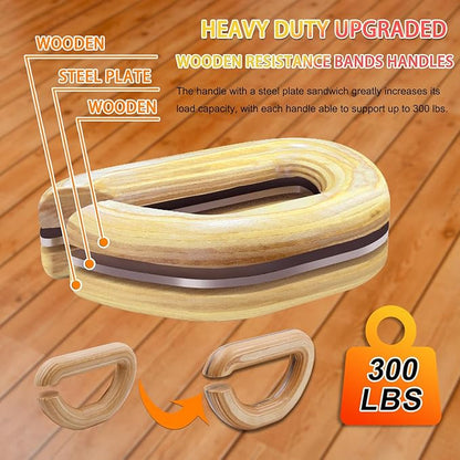 Lights Mountain Wooden Resistance Bands Handles Versatile Exercise Handles with Anti-Slip Grip Tapes for Elastic Band Workouts Home Gym Strength Training and Full-Body Workouts