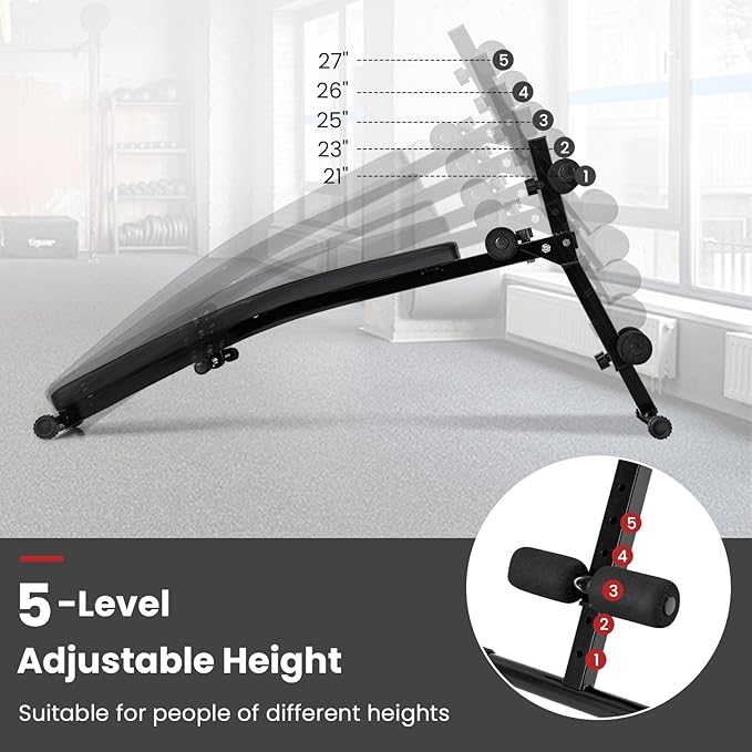 GYMAX Sit Up Bench, Decline Sit up Bench with 5-level Adjustable Height, 300lbs Capacity & Anti-slip Foot Pads, Foldable Ab Bench for Full Body Workout, Incline Slant Bench for Home Gym