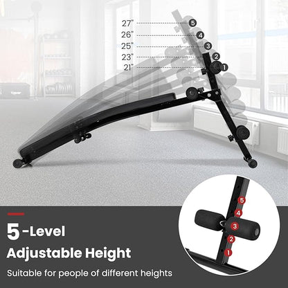 GYMAX Sit Up Bench, Decline Sit up Bench with 5-level Adjustable Height, 300lbs Capacity & Anti-slip Foot Pads, Foldable Ab Bench for Full Body Workout, Incline Slant Bench for Home Gym
