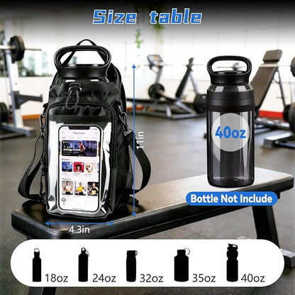 Magnetic Gym Bag, Magnetic Gym Water Bottle Bag with Strap 4 Strong Magnets, Upgraded Clear Design Phone Bag, Gym Gifts for Men & Women Gym accessories (Black)