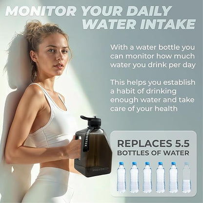 MAGVORTEX 91oz Gym Daily Water Bottle – Large BPA-Free PETG Jug with Magnetic Phone Mount (Plate Included), Leakproof Flip-Top Lid, Wide Mouth for Ice, Straw, Carry Strap, Stable Base, Time Marker