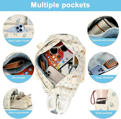 BTOOP Duffle Bag for Gym Sports Women Girls Workout Travel Bag Weekender with Shoe Compartment and Wet Pocket