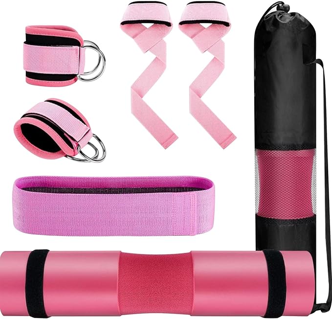 Multifunctional Gym Accessory Set for Hip Bridge Squats Lunges Including Pad Ankle Straps Pull Band Resistance Loop Hip Thrusts Barbells Pad