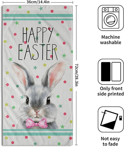 Happy Easter Bath Hand Towels 2 Pack Mr & Mrs. Rabbits Kitchen Tea Dish Towels 14"x28" Cute Bunny Spring Holiday Soft Absorbent Washcloths for Yoga Gym Bath Shower