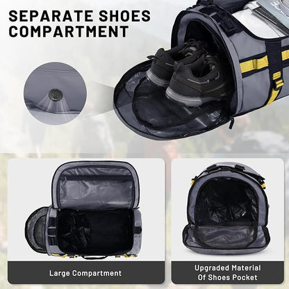 MIER Large Duffel Backpack Sports Gym Bag with Shoe Compartment, Heavy Duty and Water Resistant, Gray, 60L