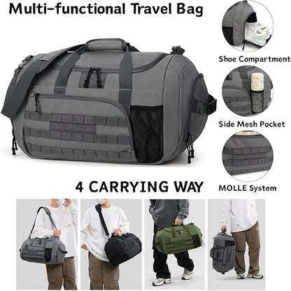 Gym Bag for Men Women, Sports Travel Duffle Bag with Shoe Compartment, 35L Waterproof Carry On Overnight Bag MOLLE System for Workout Fitness Travel Black