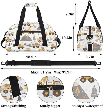 Cartoon Truck Kids Duffel Bag for Boys, Sports Gym Bag Overnight Travel Weekender Bag Lightweight Carry On Sleepovers Bag for School Practice Gymnastics