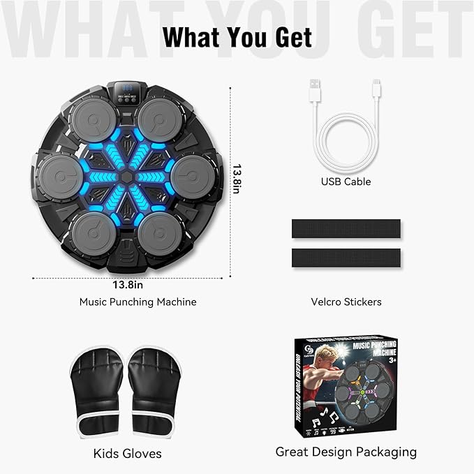 Upgraded Music Punching Machine for Kids and Adults, Wall Boxing Punching Pad with Bluetooth & Rhythm Lights, 3 Speed Modes, Home Fitness Boxing Equipment with Gloves for Boys Girls Teenagers
