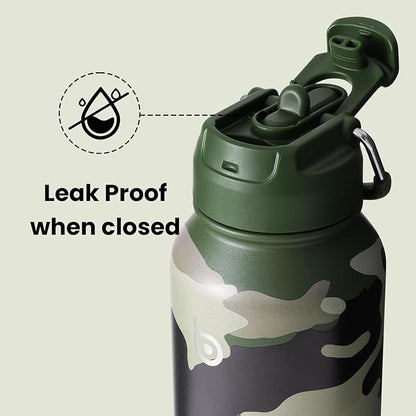 BOTTLE BOTTLE 32oz Insulated Water Bottle Stainless Steel Sport Water Bottle with Straw Dual-use Lid Design for Gym with Pill Box