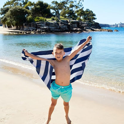 Dock & Bay Beach Towel - Quick Dry, Sand Free - Compact, Lightweight - 100% Recycled - Includes Bag - Cabana - Navy - Large (160x90cm, 63x35)
