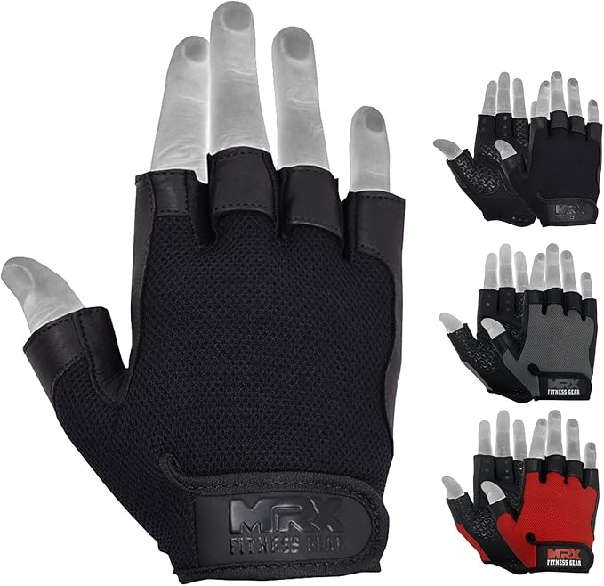 Weightlifting Gloves Leather Palm Grip Half Finger Body Building Gym Glove for Exercise Training Fitness Workout Men Women Lifts Made Spandex Materials, Including Genuine Amara Leather