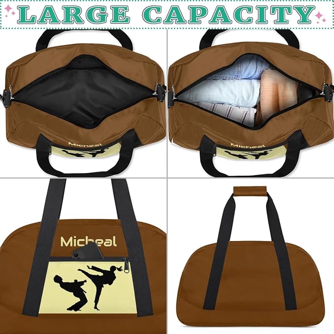 Personalized Martial Art Bag Duffel Bag for Boys Girls, Custom Taekwondo Karate Bag for Travel Weekender Practice Brown