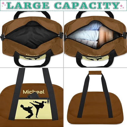 Personalized Martial Art Bag Duffel Bag for Boys Girls, Custom Taekwondo Karate Bag for Travel Weekender Practice Brown
