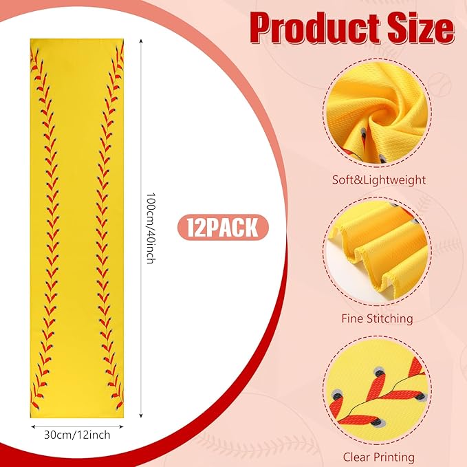 12 Pack Softball Cooling Towels, Softball Ice Towels for Neck, 40"x12" Breathable Chilly Towel with Plastic Container, Microfiber Sport Towel for Players Team Gift Sport Party Favors