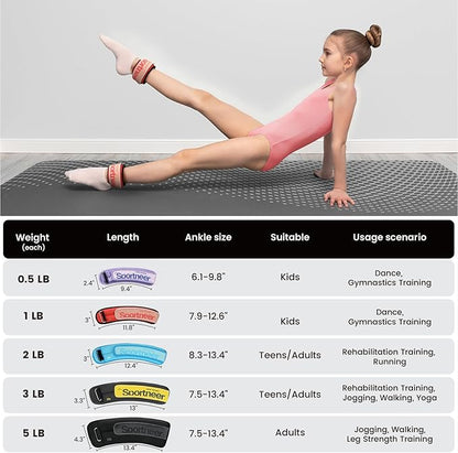 Sportneer Ankle Weights 0.5/1/2/3/5 LBS 1 Pair Wrist Leg Arm Weights for Women Men Kids Child with Adjustable Straps, Strength Weighted for Jogging Running Walking Fitness Gym Workout