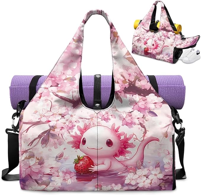 Gym Bag with Yoga Mat Holder Large Tote Bag With Multi Pockets for Women Men Dry Wet Separated Pocket Carryall Yoga Tote Bag for Pilates Travel Workout Office
