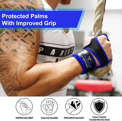 FITNESS FORCE Ventilated Weightlifting Gloves Workout Gloves for Men & Women with Built-in Wrist Wraps Fingerless Gym Gloves for Men Perfect for Exercise Fitness, Weight Lifting, Cross Training