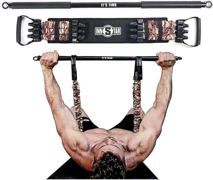 INNSTAR Upgraded Portable Home Gym 5.0, Full Body Workout System with Resistance Bands, Detachable Fitness Bar, Handles, Door Anchor for Home, Travel, Gym