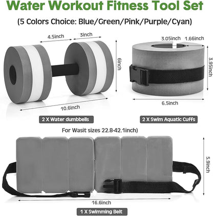5 Pcs Pool Aquatic Exercise Set Including 2 Lightweight Water Dumbbells, 2 Ankle Swimming Weights, and Swim Belt Water Exercise Equipment for Aquatic Aerobics