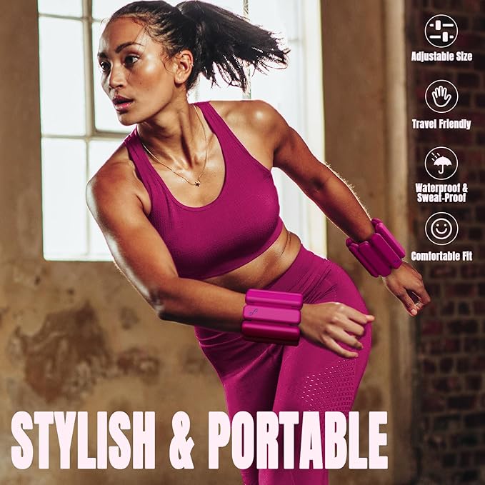 Sportneer Wrist & Ankle Weights for Women Men - 1 Pair (1 lb/2 lb Each) | Adjustable Weighted Bracelet Silicone Bangles for Yoga, Dance, Pilates, Cardio, Aerobics, Gym, Pool Exercises and Jogging