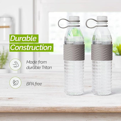 Copco Hydra 20 oz Water Bottle, Set of 2 with Carrying Loop – Leak Proof, BPA Free Tritan, Dishwasher Safe, Twist-Open Body, Non-Slip Silicone Grip, Perfect for Gym, Travel & Office Use (Grey)