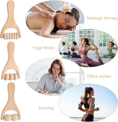 3Pcs Wooden Hand Massage Roller, Muscle Roller Stick, Manual Wood Therapy Massage Tools Massager Roller, for Relaxes Thigh, Leg, Hands Full Body Muscle Men Women